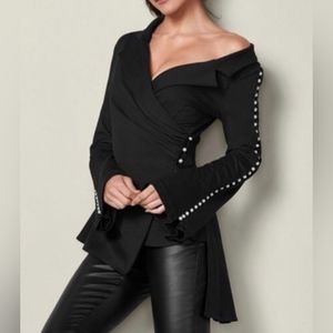 Venus Pearl Black Career Work Blazer Jacket Top